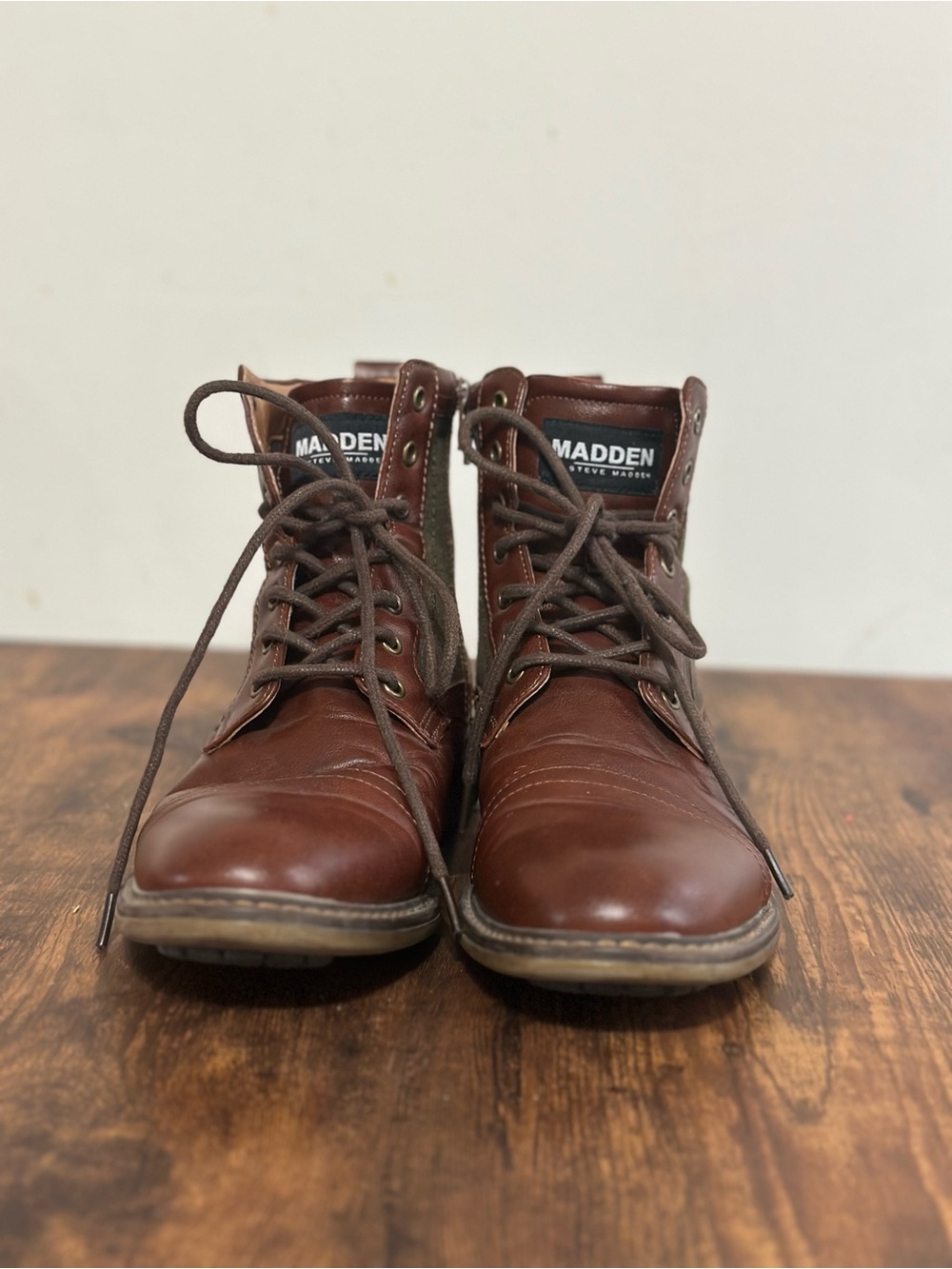Steve Madden Men's Brown Leather Lace-Up Ankle Boots